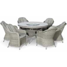 Maze Oxford Heritage Round 6 Seater Outdoor Dining Set With Fire Pit Table & Lazy Susan