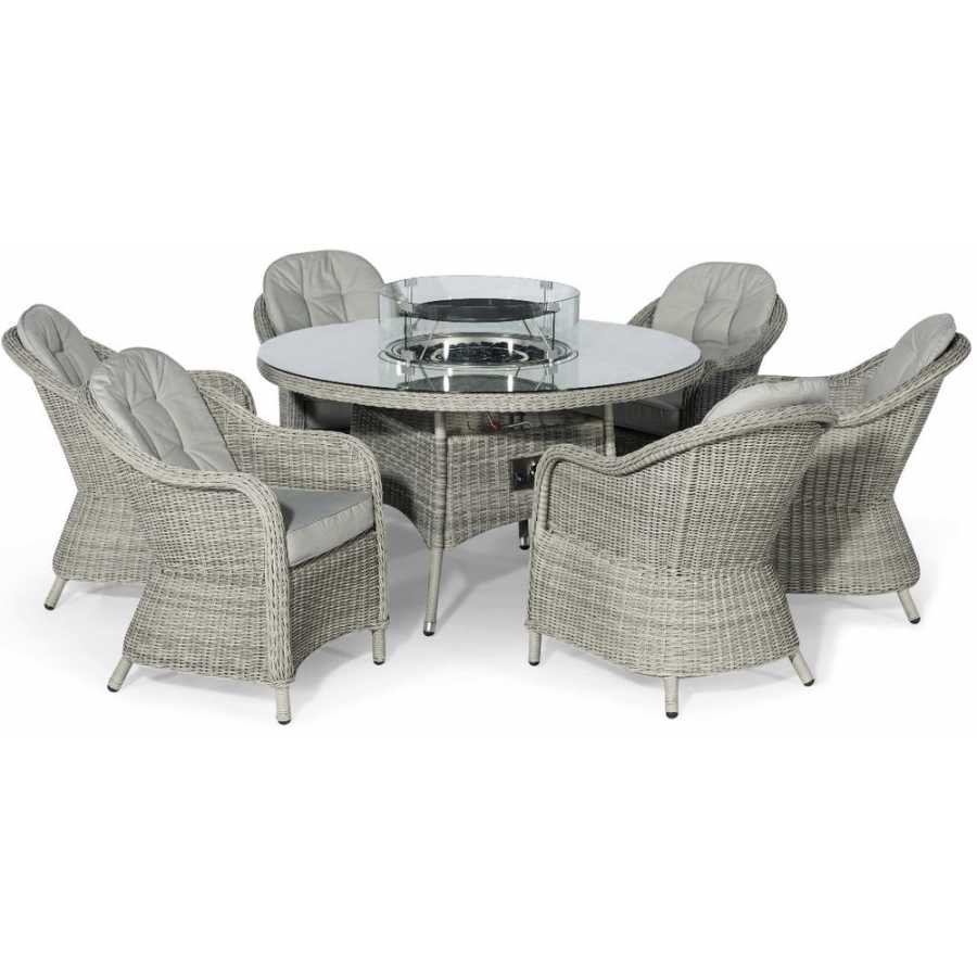 Maze Oxford Heritage Round 6 Seater Outdoor Dining Set With Fire Pit Table And Lazy Susan