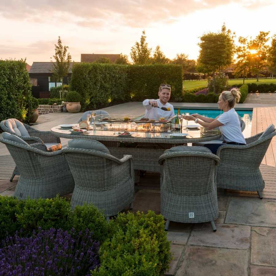 Maze Oxford Heritage Oval 8 Seater Outdoor Dining Set With Fire Pit Table