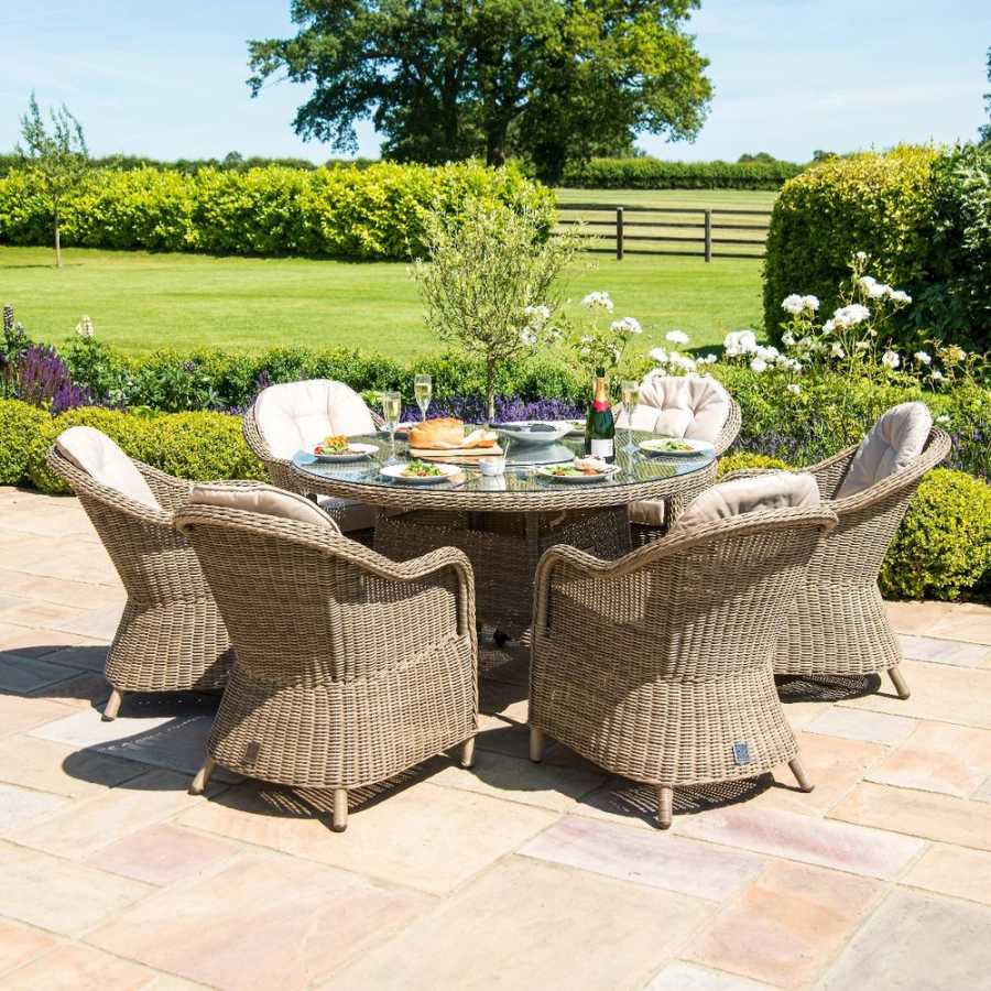 Maze Winchester Heritage Round 6 Seater Outdoor Dining Set With Fire Pit Table And Lazy Susan