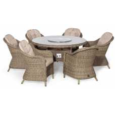 Maze Winchester Heritage Round 6 Seater Outdoor Dining Set With Fire Pit Table & Lazy Susan