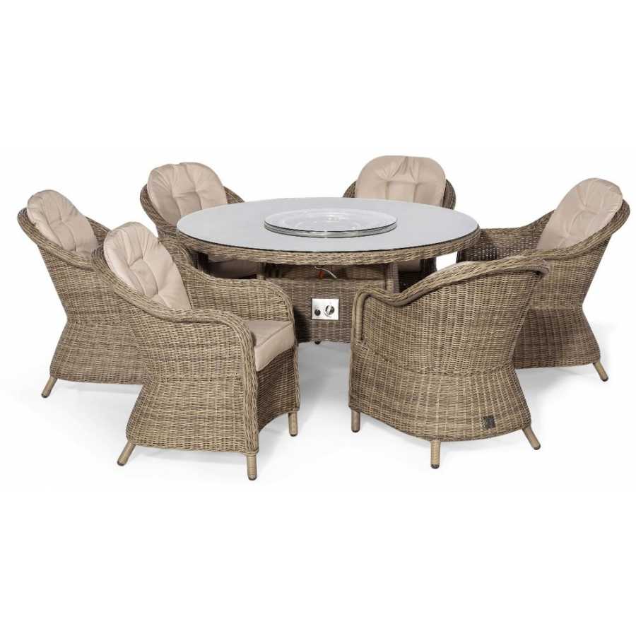 Maze Winchester Heritage Round 6 Seater Outdoor Dining Set With Fire Pit Table And Lazy Susan