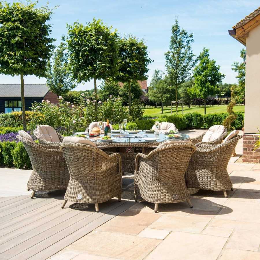 Maze Winchester Heritage Round 8 Seater Outdoor Dining Set With Fire Pit Table And Lazy Susan