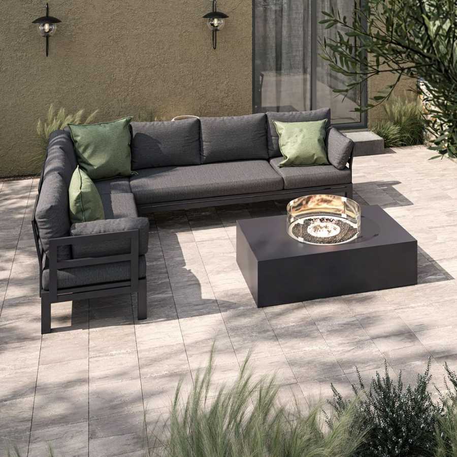 Maze Oslo 6 Seater Outdoor Corner Sofa Set With Fire Pit Table - Charcoal