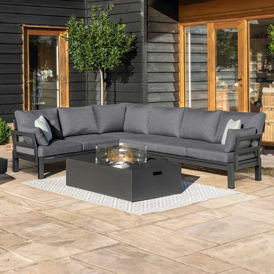 Maze Oslo 6 Seater Outdoor Corner Sofa Set With Fire Pit Table - Charcoal