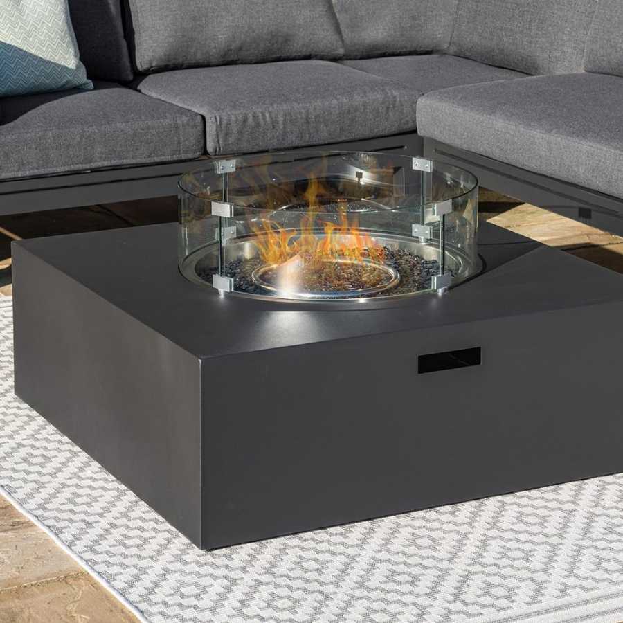 Maze Oslo 7 Seater Outdoor Corner Sofa Set With Fire Pit Table - Charcoal