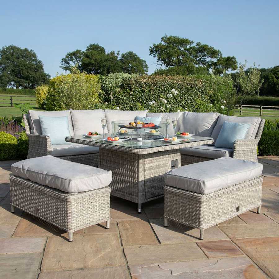 Maze Oxford Royal 7 Seater Outdoor Corner Sofa Set With Fire Pit Table