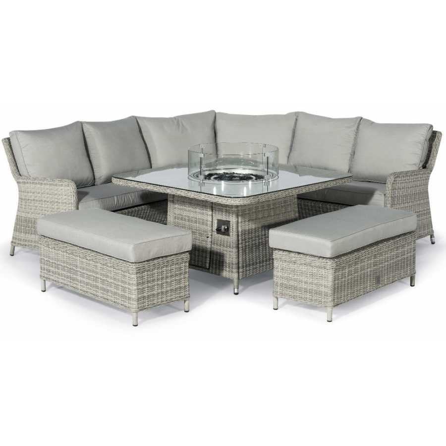 Maze Oxford Royal 7 Seater Outdoor Corner Sofa Set With Fire Pit Table