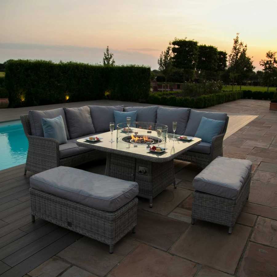 Maze Oxford Royal 7 Seater Outdoor Corner Sofa Set With Fire Pit Table