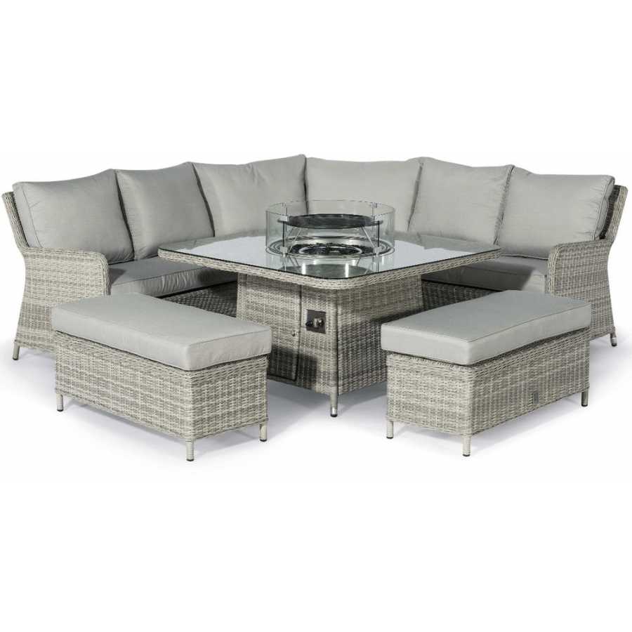 Maze Oxford Royal 7 Seater Outdoor Corner Sofa Set With Fire Pit Table