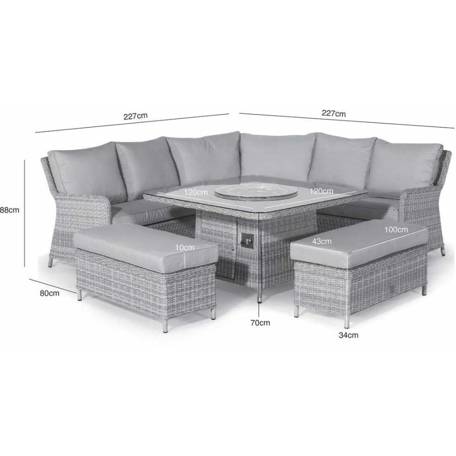 Maze Oxford Royal 7 Seater Outdoor Corner Sofa Set With Fire Pit Table