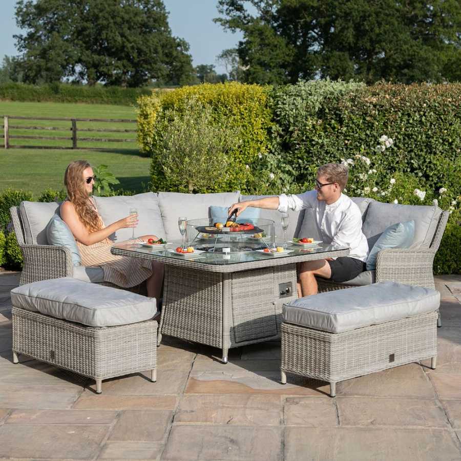 Maze Oxford Royal 7 Seater Outdoor Corner Sofa Set With Fire Pit Table