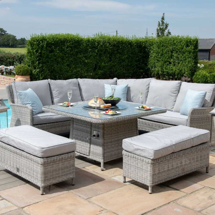 Maze Oxford Royal 7 Seater Outdoor Corner Sofa Set With Fire Pit Table