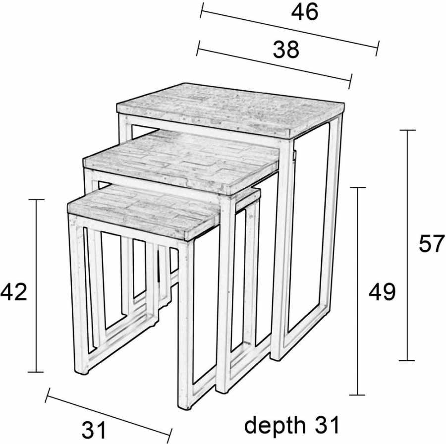 Naken Interiors Suri Square Side Tables - Set of 3 - Brown