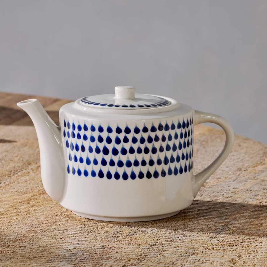 Nkuku Indigo Drop Teapot - Cream & Indigo