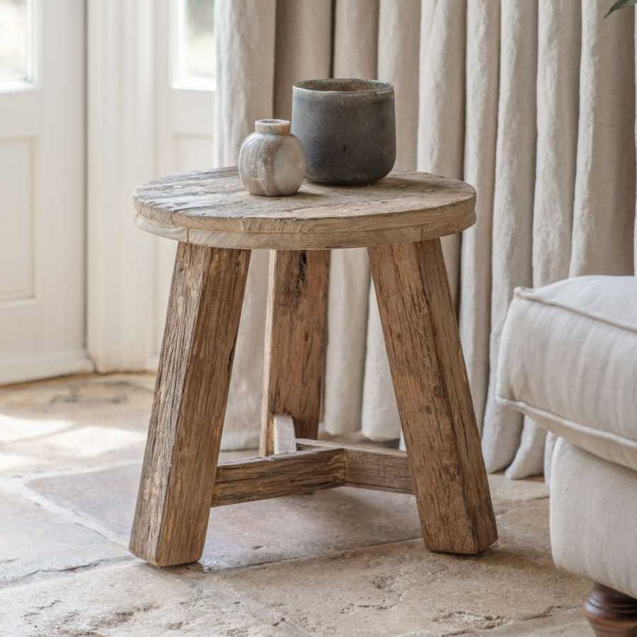 Nkuku Ibo Round Side Table & Low Stool - Natural