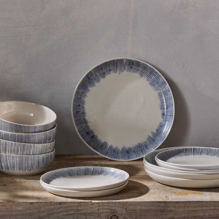 Nkuku Karuma Dinner Set - Set of 12 - Blue & White