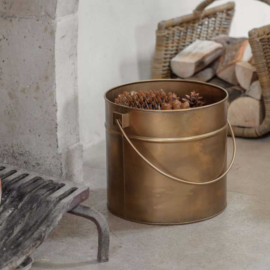 Nkuku Mosat Fireside Bucket - Antique Brass