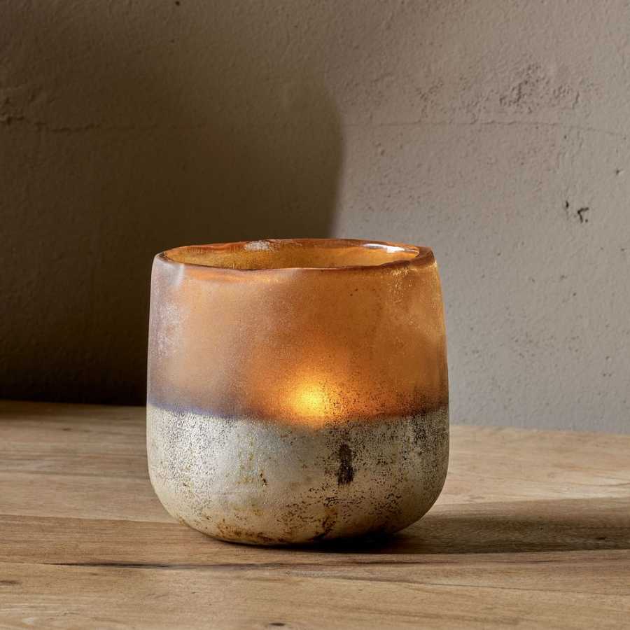 Nkuku Ngolo Tealight Holder - Amber - Small