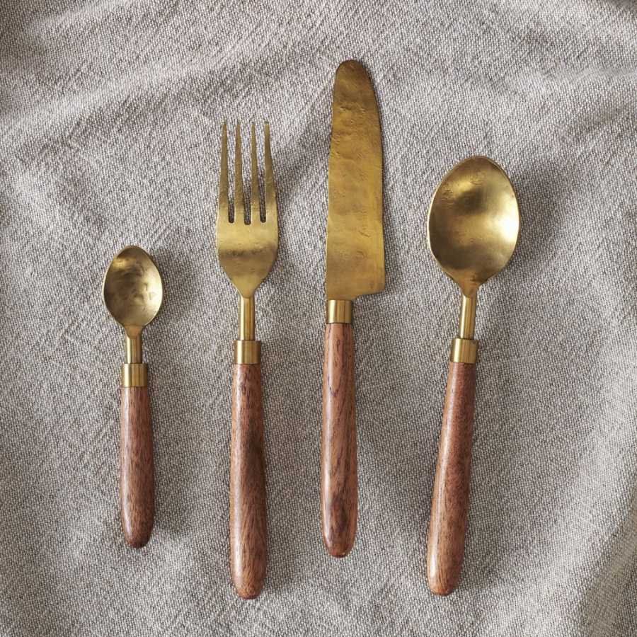 Nkuku Soni Cutlery - Set of 16 - Gold & Acacia