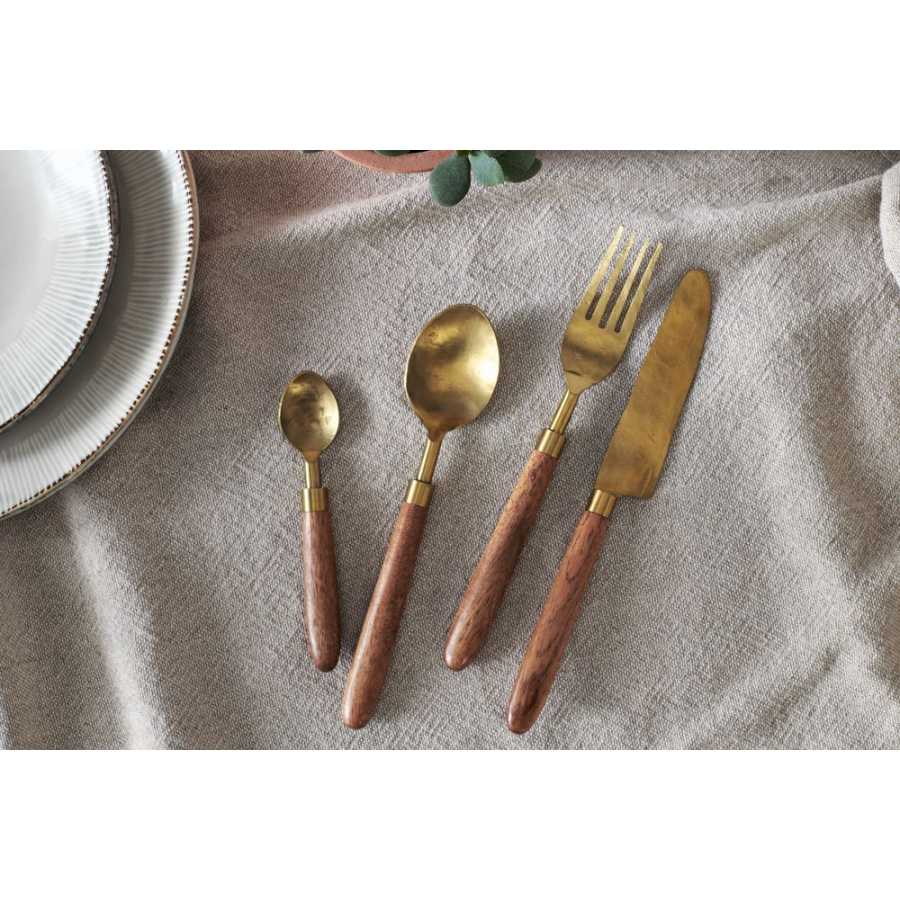 Nkuku Soni Cutlery - Set of 16 - Gold & Acacia