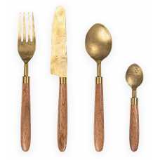 Nkuku Soni Cutlery - Set of 16 - Gold & Acacia