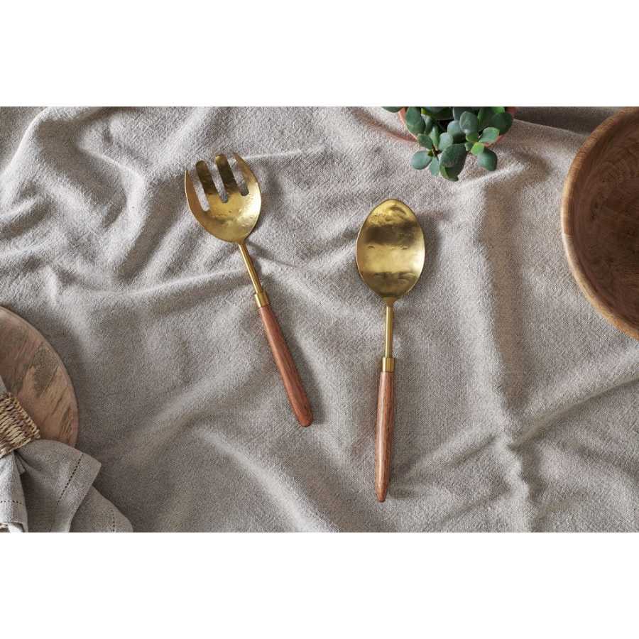 Nkuku Soni Salad Servers - Set of 2 - Gold & Acacia