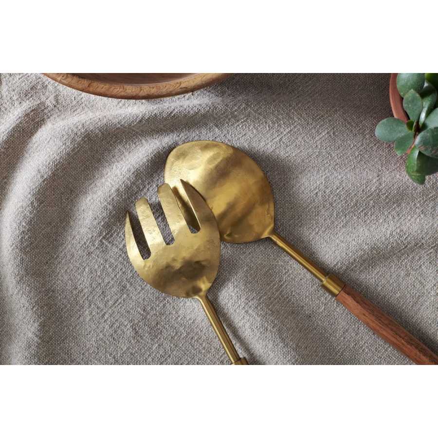 Nkuku Soni Salad Servers - Set of 2 - Gold & Acacia