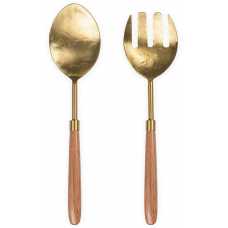 Nkuku Soni Salad Servers - Set of 2 - Gold & Acacia