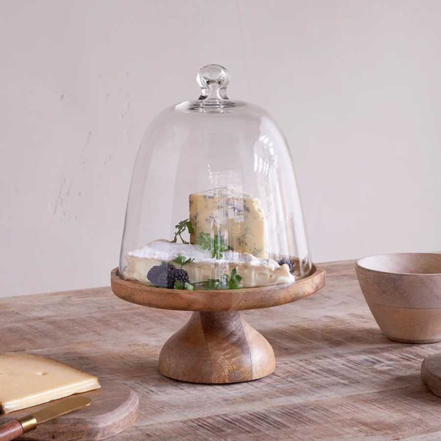 Nkuku Kannati Mango Wood & Glass Cheese Stand