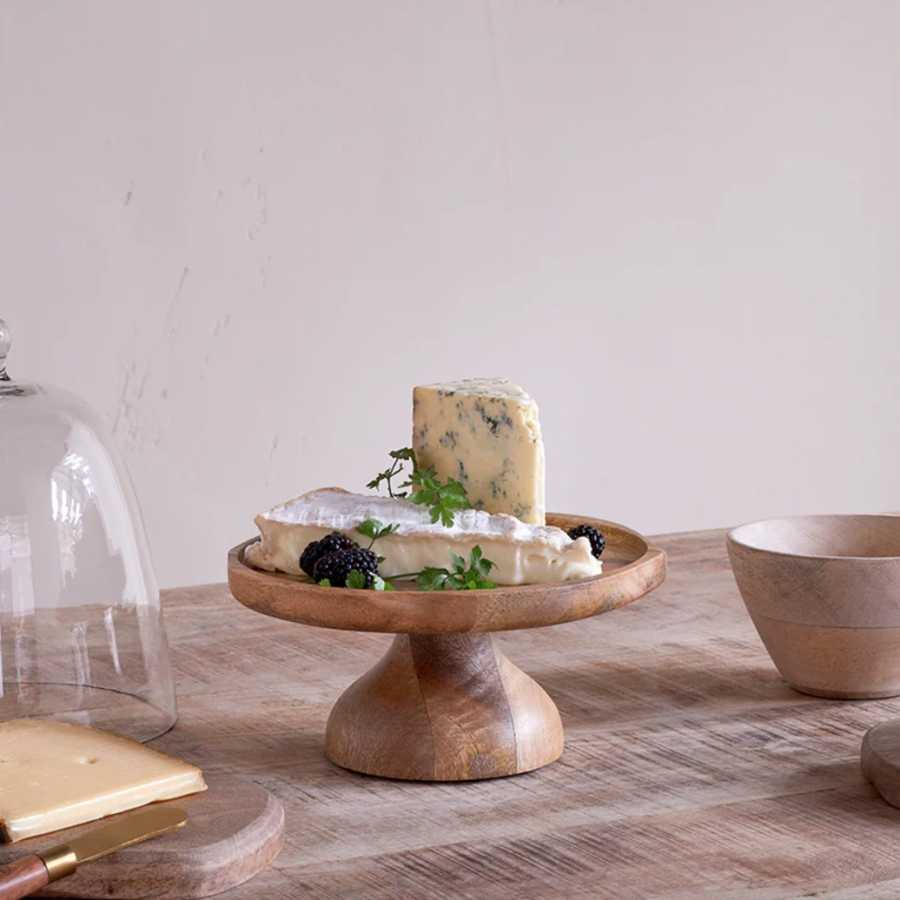 Nkuku Kannati Mango Wood & Glass Cheese Stand