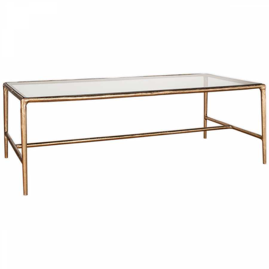 Nkuku Gilasi Cast Metal & Glass Coffee Table - Antique Brass