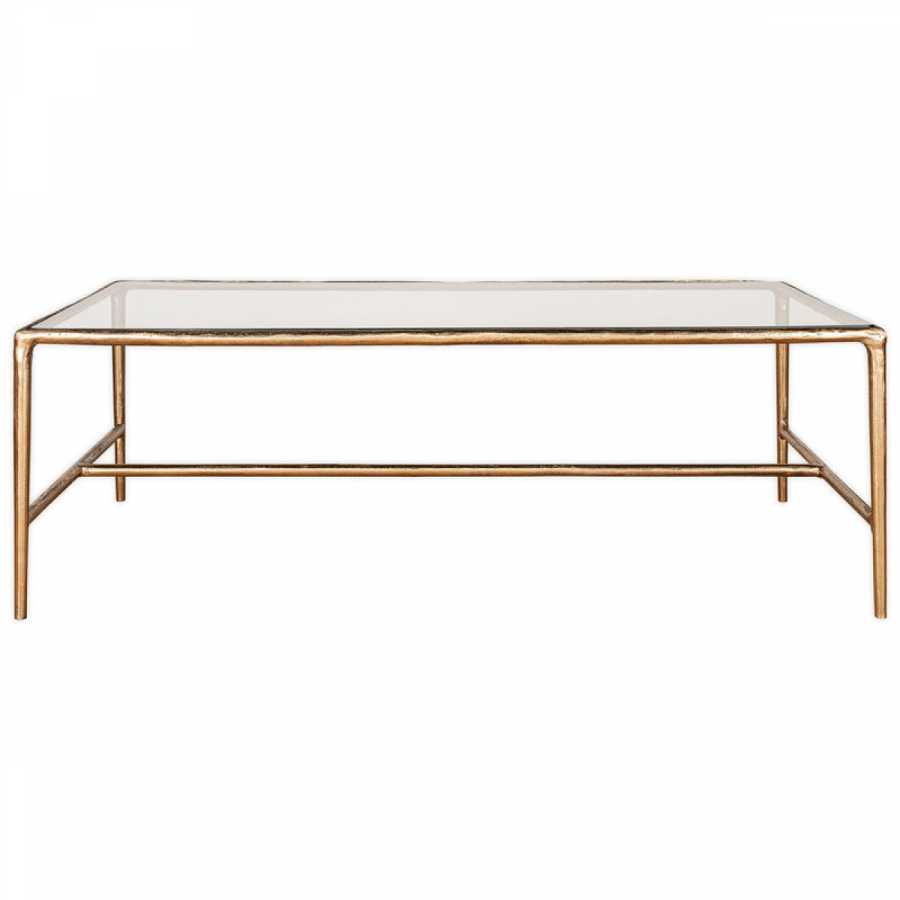 Nkuku Gilasi Cast Metal & Glass Coffee Table - Antique Brass