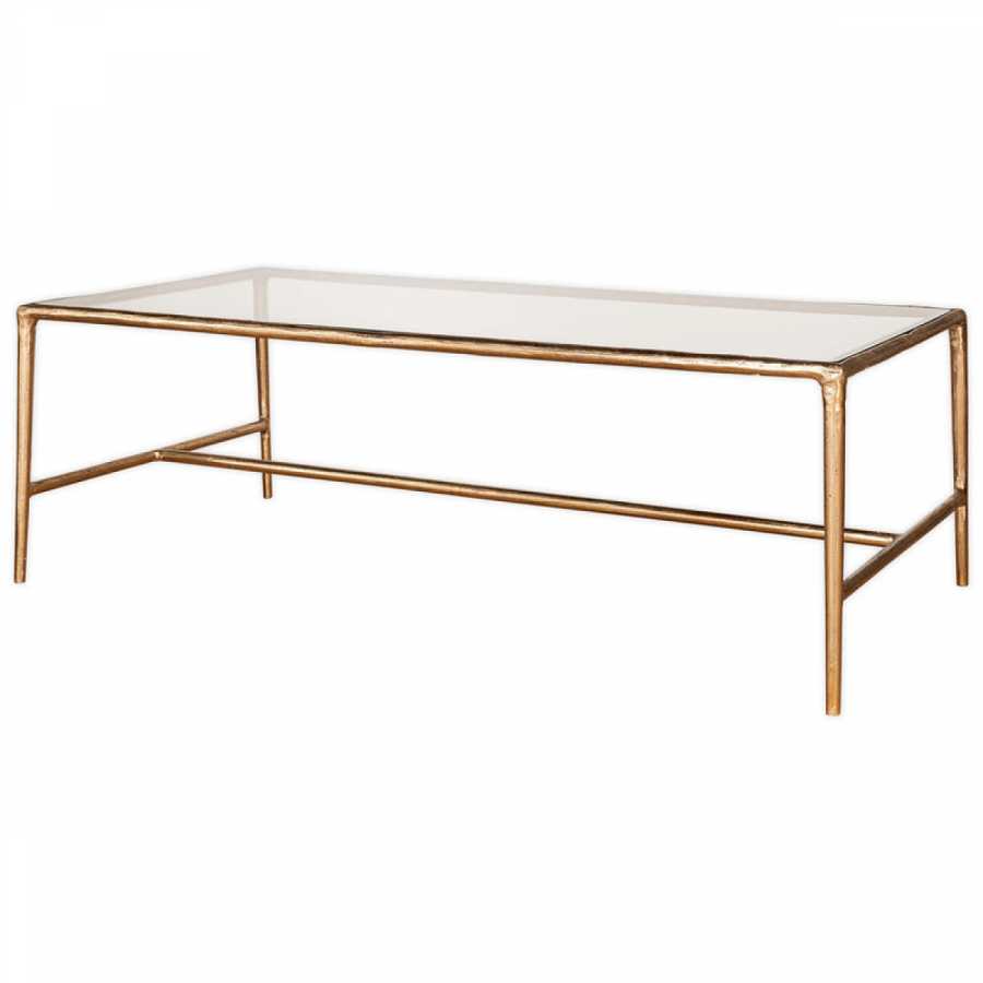 Nkuku Gilasi Cast Metal & Glass Coffee Table - Antique Brass
