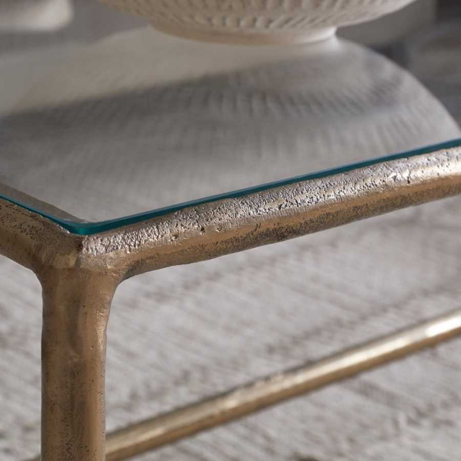 Nkuku Gilasi Cast Metal & Glass Coffee Table - Antique Brass