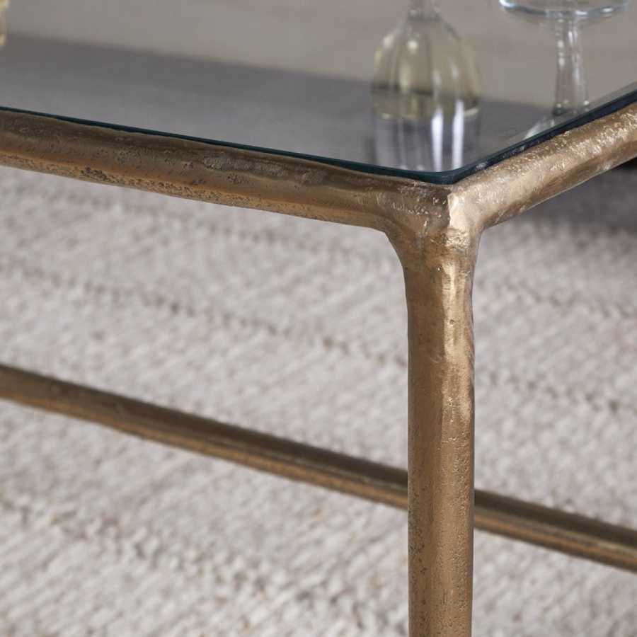 Nkuku Gilasi Cast Metal & Glass Coffee Table - Antique Brass