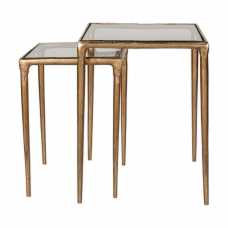 Nkuku Gilasi Cast Metal & Glass Nesting Side Tables - Antique Brass (Set of 2)
