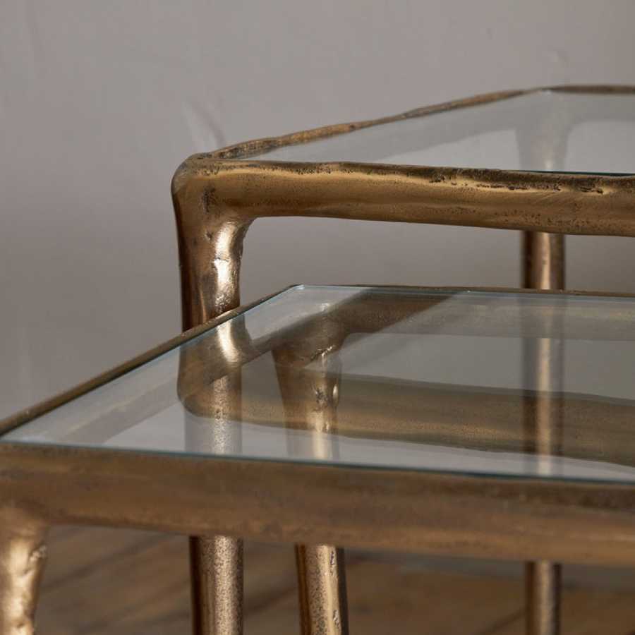 Nkuku Gilasi Cast Metal & Glass Nesting Side Tables - Antique Brass (Set of 2)