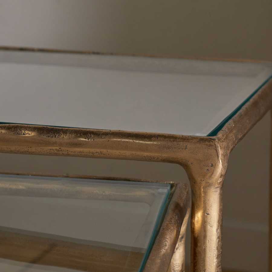 Nkuku Gilasi Cast Metal & Glass Nesting Side Tables - Antique Brass (Set of 2)
