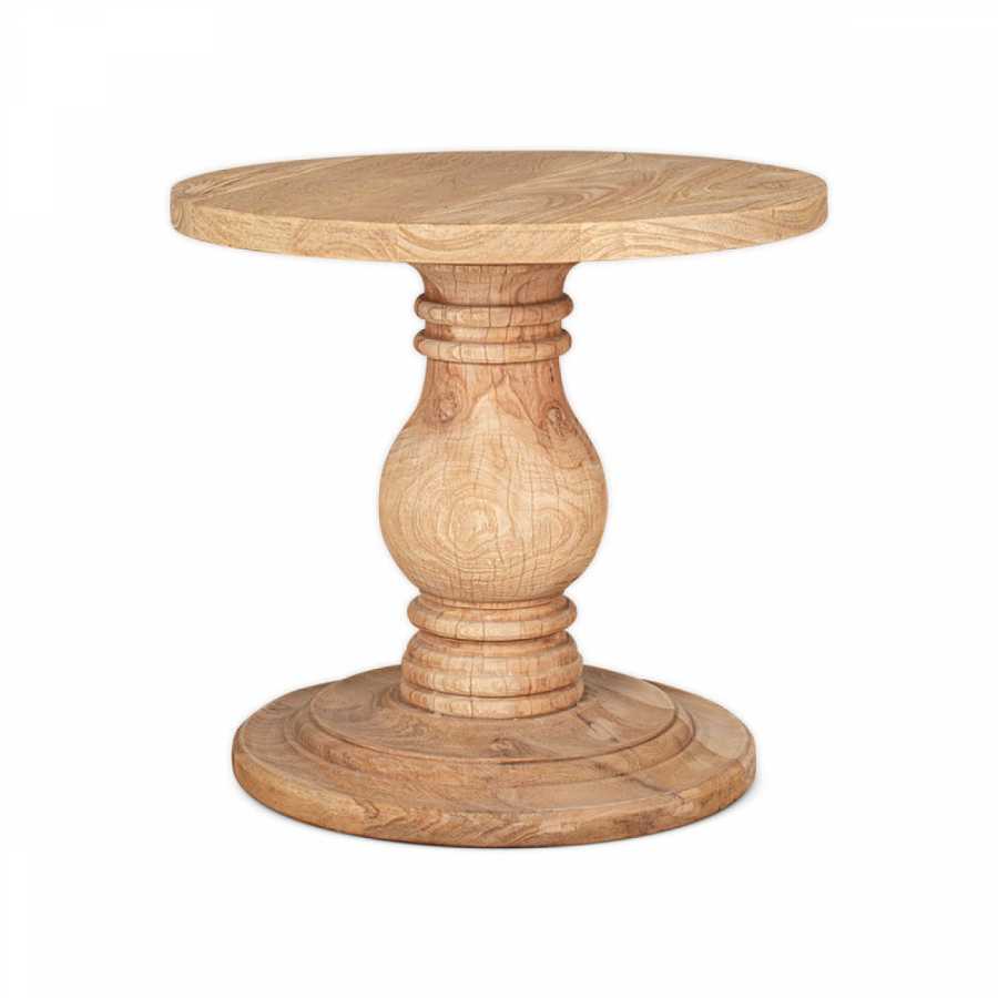 Nkuku Laya Round Carved Side Table - Natural