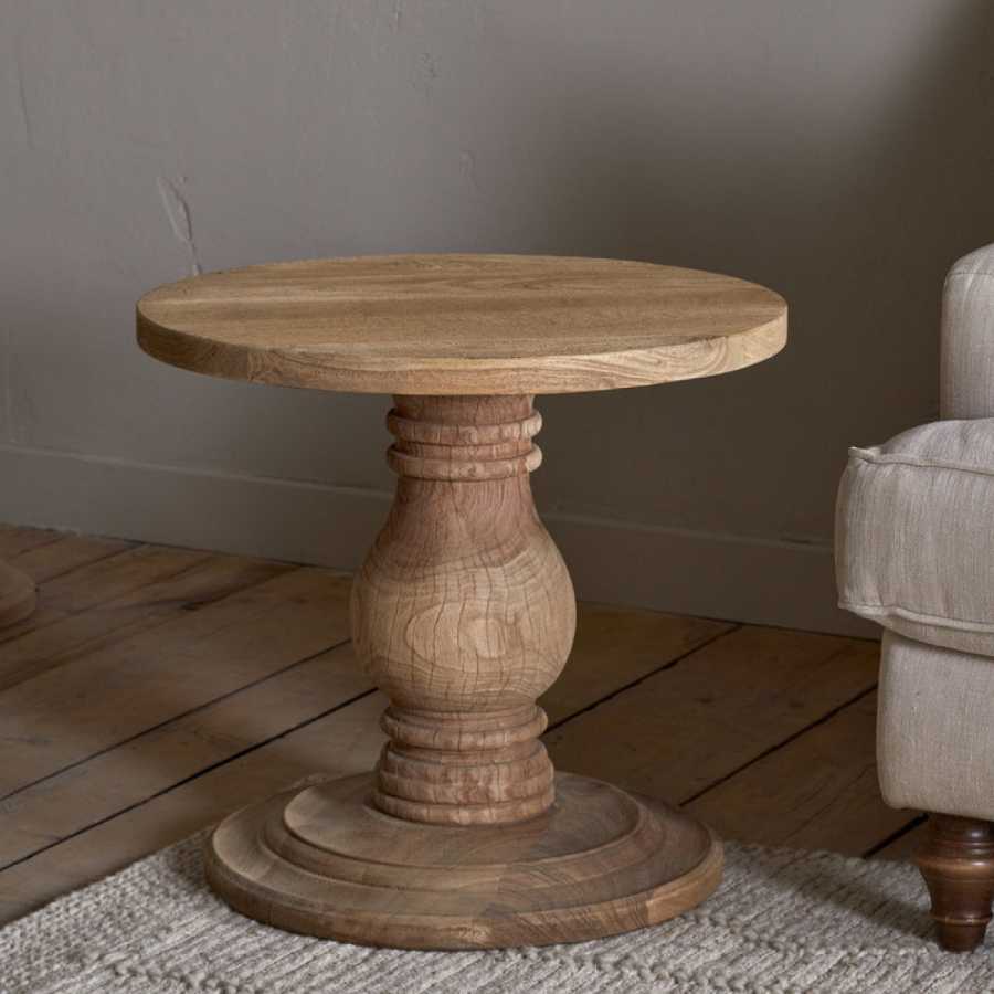 Nkuku Laya Round Carved Side Table - Natural
