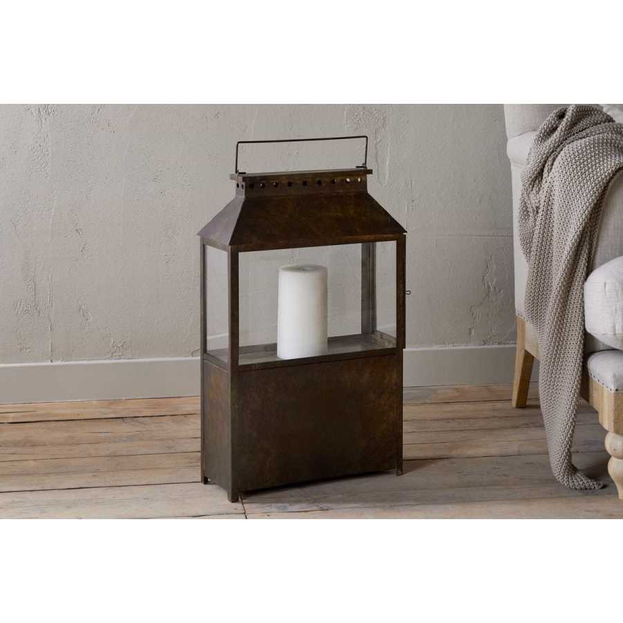 Akoko Wide Lantern - Brown Patina Nkuku Akoko Wide Lantern - Brown Patina