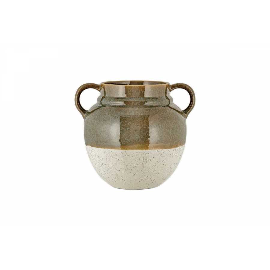 Nkuku Inha Reactive Glaze Vase - Dark Olive & Natural