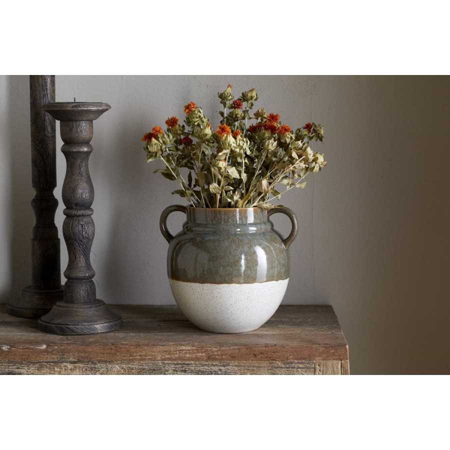 Nkuku Inha Reactive Glaze Vase - Dark Olive & Natural