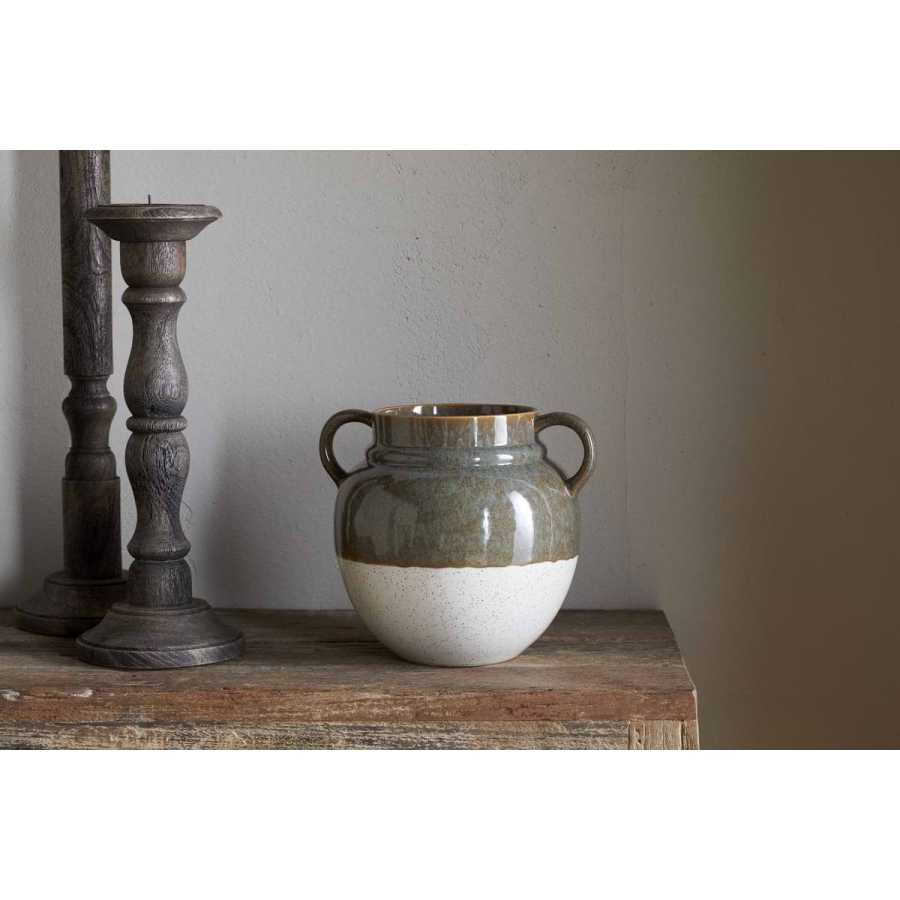 Nkuku Inha Reactive Glaze Vase - Dark Olive & Natural