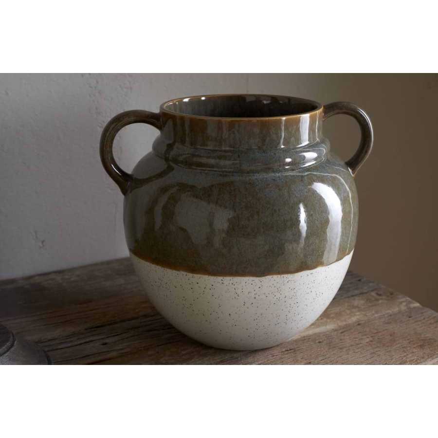 Nkuku Inha Reactive Glaze Vase - Dark Olive & Natural