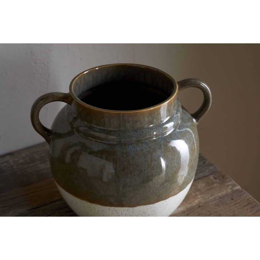 Nkuku Inha Reactive Glaze Vase - Dark Olive & Natural