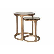 Nkuku Khidki Cast Metal & Glass Nesting Side Tables - Antique Brass (Set of 2)
