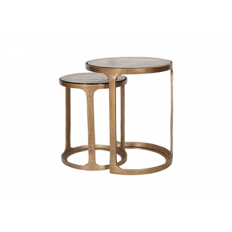 Nkuku Khidki Cast Metal & Glass Nesting Side Tables - Antique Brass (Set of 2)
