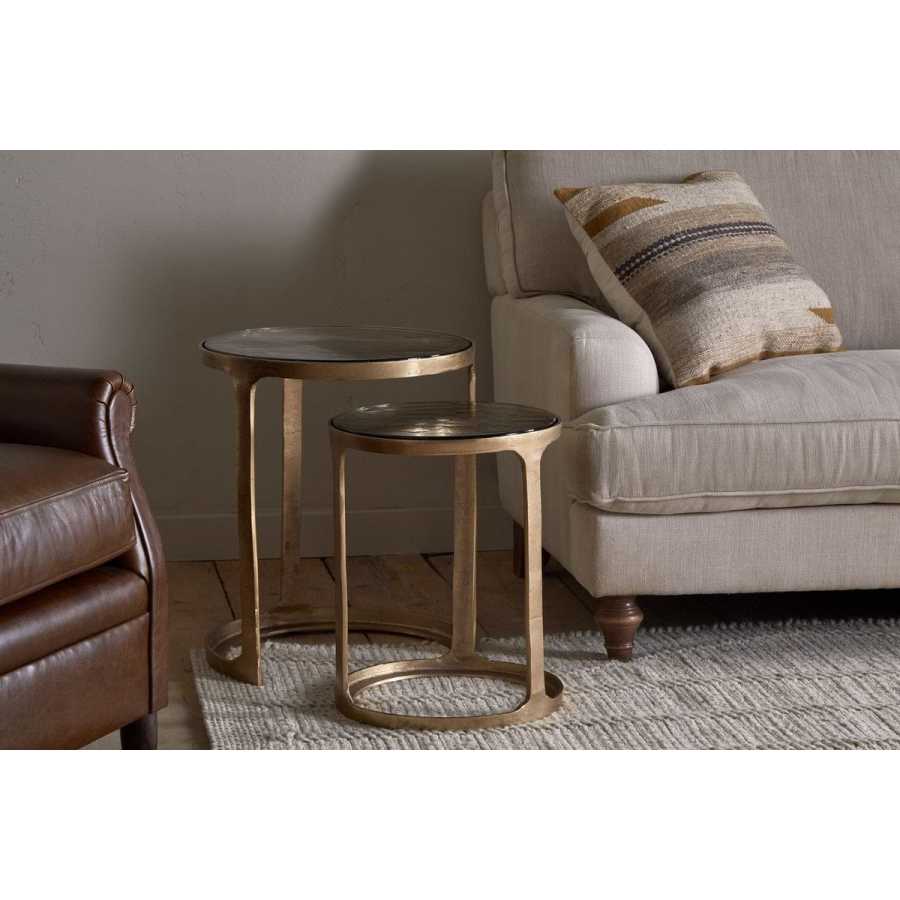 Nkuku Khidki Cast Metal & Glass Nesting Side Tables - Antique Brass (Set of 2)